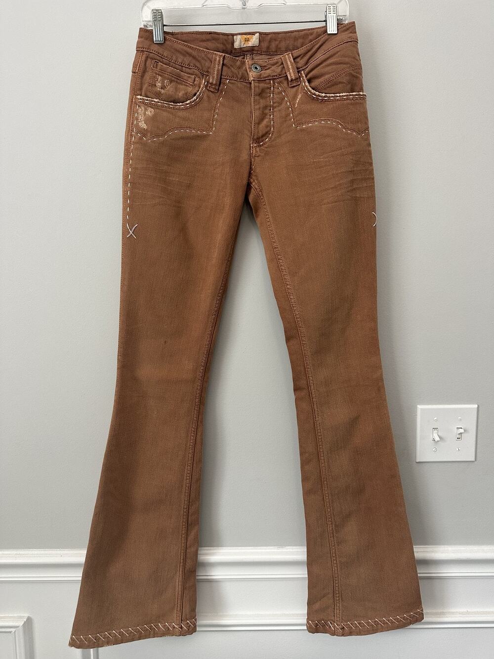 Antik Denim Jeans Womens 27 Flare Bootcut Embroidered Stitching USA 34" Inseam